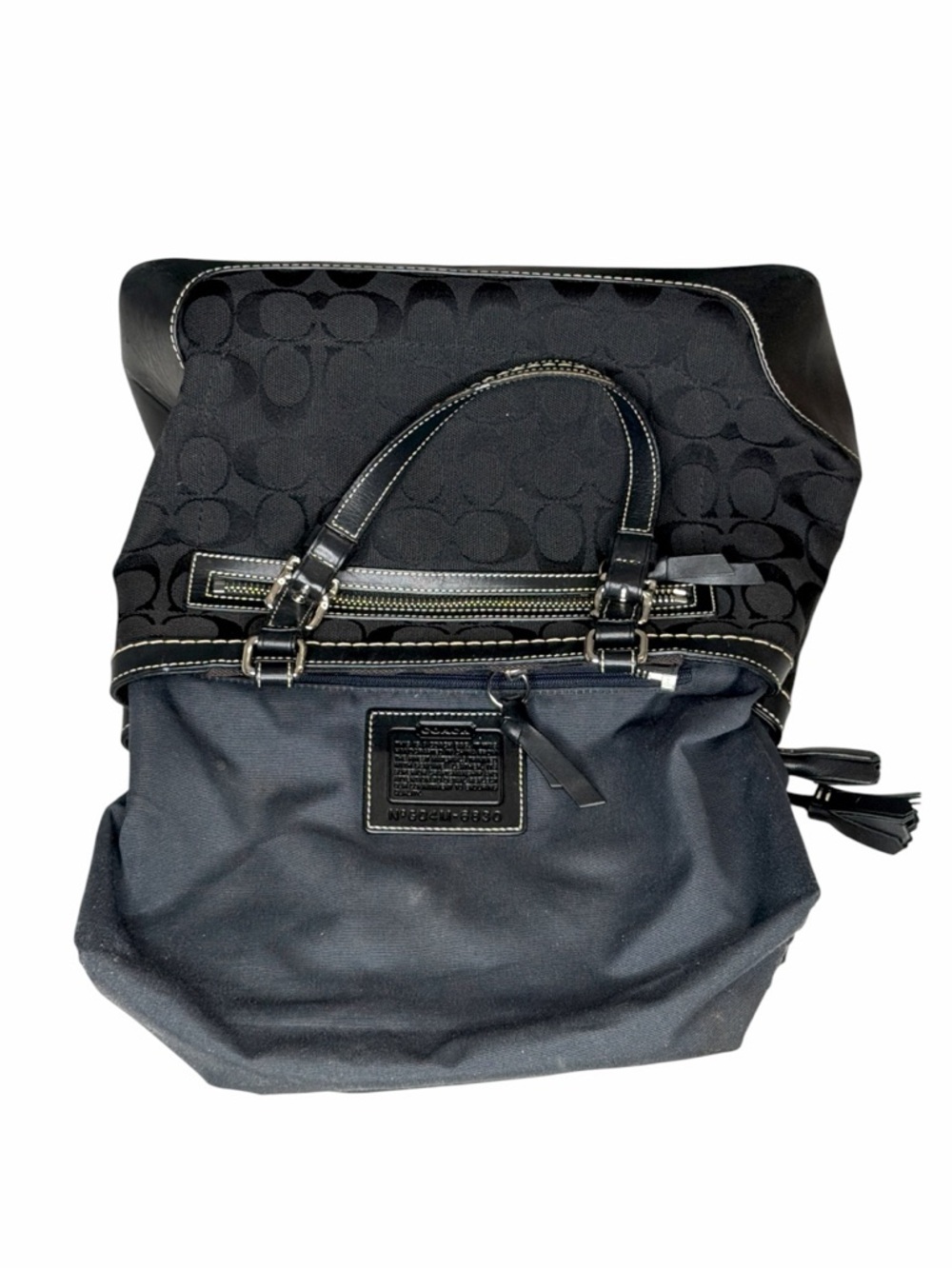 VTG Coach Hampton Black Leather Satchel Top Handle Jacquard Handbag K04M-6830 - Picture 10 of 16